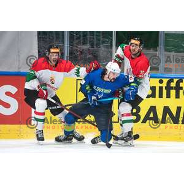 Klemen Pretnar in action during IIHF Ice-hockey World Championship 2022 division I group A match between Slovenia and Hungary in Ljubljana, Slovenia on May 6, 2022