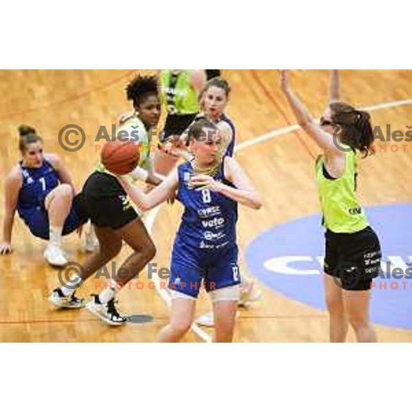 Zala Pavlic in action during first game of the Final of 1.SKL league Women between Cinkarna Celje and Triglav in Celje, Slovenia on May 6, 2022