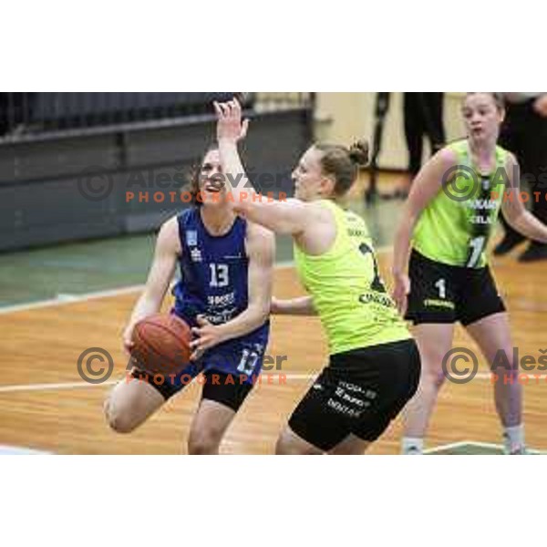 Manca Vrecer and Lea Debeljak in action during first game of the Final of 1.SKL league Women between Cinkarna Celje and Triglav in Celje, Slovenia on May 6, 2022