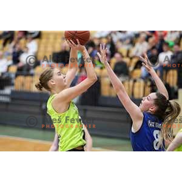 Mojca Jelenc in action during first game of the Final of 1.SKL league Women between Cinkarna Celje and Triglav in Celje, Slovenia on May 6, 2022
