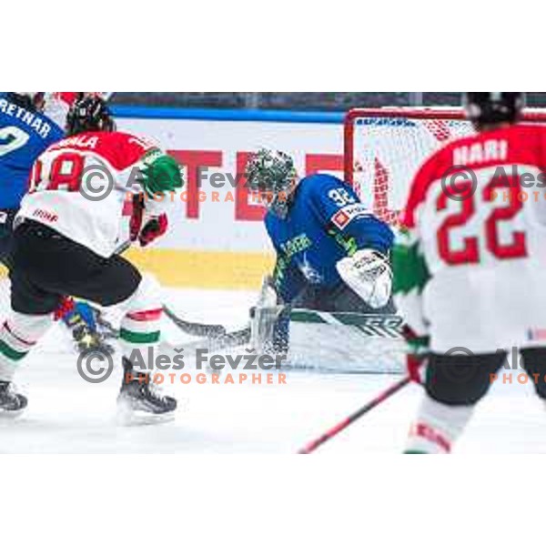 Zan Us in action during IIHF Ice-hockey World Championship 2022 division I group A match between Slovenia and Hungary in Ljubljana, Slovenia on May 6, 2022