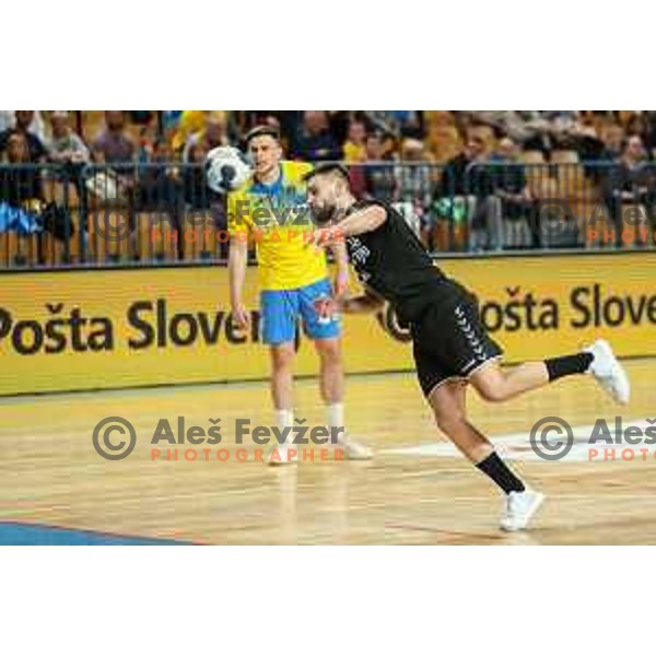 Kenan Pajt in action during 1.NLB league handball match between Celje Pivovarna Lasko and Gorenje Velenje in Arena Zlatorog, Celje, Slovenia on May 7, 2022