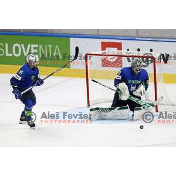 Gasper Kroselj in action during IIHF Ice-hockey World Championship 2022 division I group A match between Slovenia and South Korea in Ljubljana, Slovenia on May 8, 2022