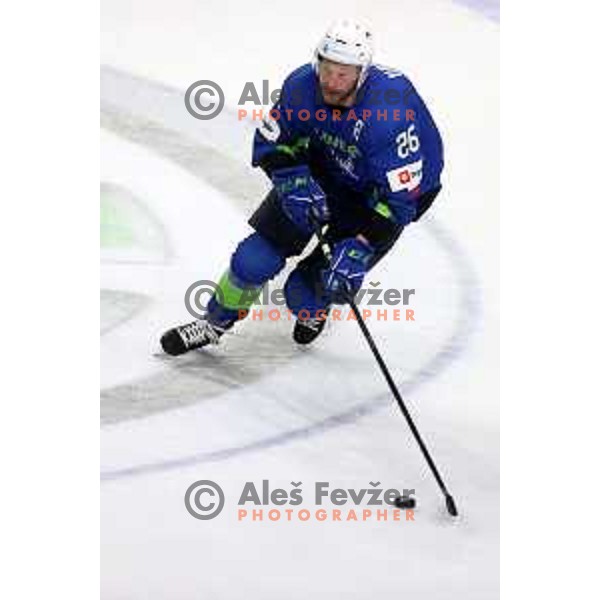 Jan Urbas in action during IIHF Ice-hockey World Championship 2022 division I group A match between Slovenia and South Korea in Ljubljana, Slovenia on May 8, 2022