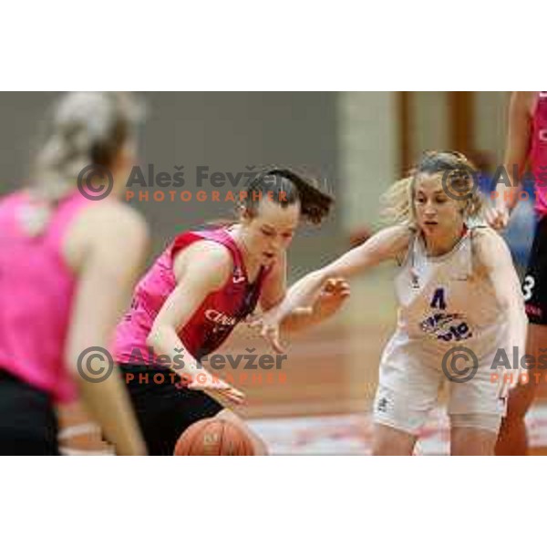 Lea Bartelme and Rebeka Abramovic in action during Final of 1.SKL Women basketball match between Triglav and Cinkarna Celje in Kranj, Slovenia on May 8, 2022