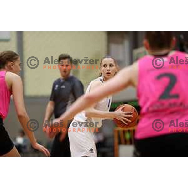 Rebeka Abramovic in action during Final of 1.SKL Women basketball match between Triglav and Cinkarna Celje in Kranj, Slovenia on May 8, 2022