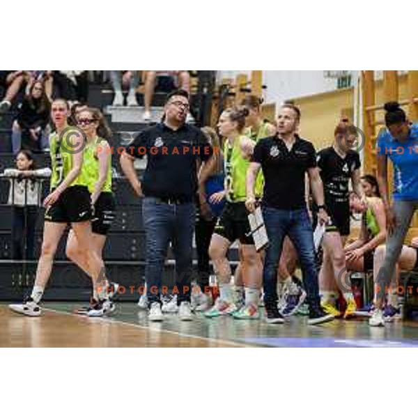 in action during third game of the Final of 1.SKL league Women between Cinkarna Celje and Triglav in Celje, Slovenia on May 10, 2022