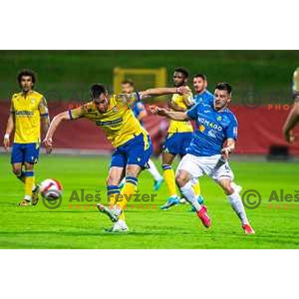 Ivan Borna Jelic Balta and Martin Kramaric in action during Pivovarna Union Slovenian Cup between Bravo and Koper in Celje Slovenia on May 11, 2022