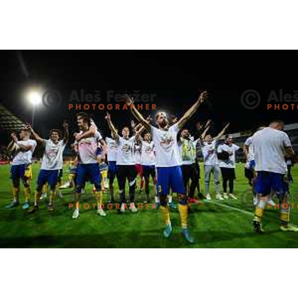 players of Koper celebrate victory in Pivovarna Union Slovenian Cup between Bravo and Koper in Celje Slovenia on May 11, 2022