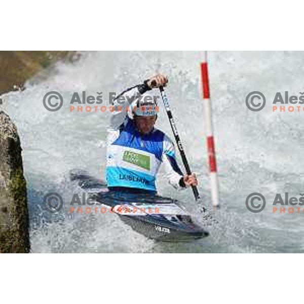 Benjamin Savsek of Slovenia, Olympic gold medalist in C-1 during practice session in Tacen World Cup course in Ljubljana on May 12, 2022