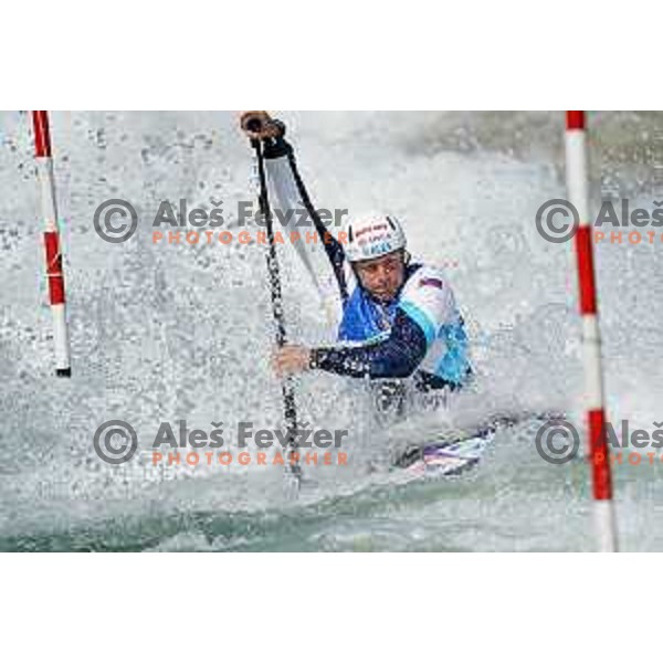 Benjamin Savsek of Slovenia, Olympic gold medalist in C-1 during practice session in Tacen World Cup course in Ljubljana on May 12, 2022