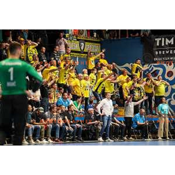 Saleski grascaki, fans of Gorenje in action during semi final of Slovenian handball cup match between Gorenje Velenje and Celje Pivovarna Lasko in Slovenj Gradec, Slovenia on May 14, 2022