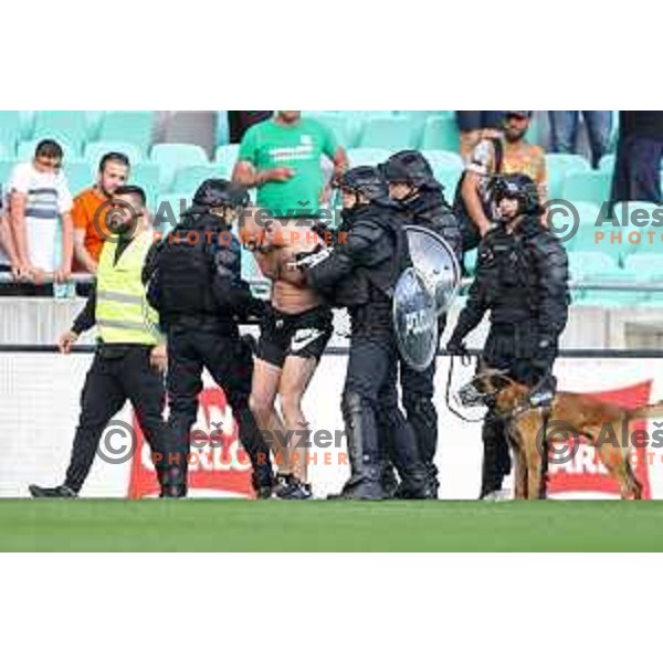 Special police forces on the pitch during Prva Liga Telemach football match between Olimpija and Mura in SRC Stozice, Ljubljana, Slovenia on May 15, 2022