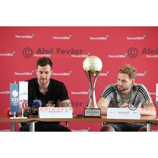 Blaz Mahkovic and Jaka Blazic at KZS press conference before The Final of Nova KBM leauge in Ljubljana, Slovenia on May 24, 2022