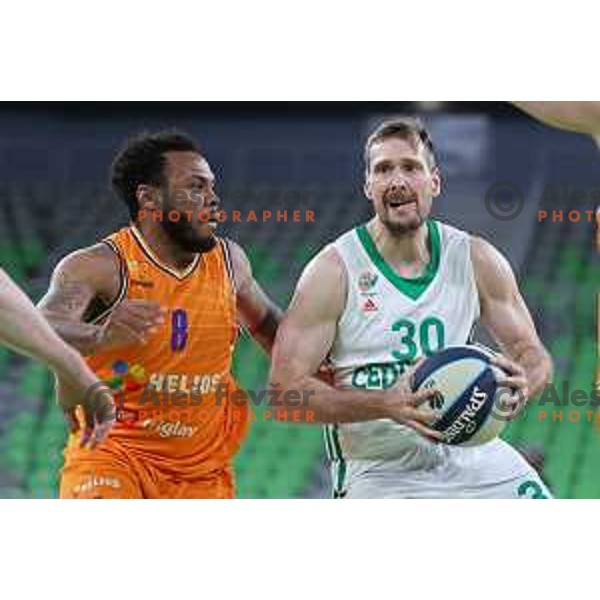 Carlbee Ervin and Zoran Dragic in action during Final of Nova KBM league second match between Cedevita Olimpija and Helios Suns in SRC Stoic, Ljubljana, Slovenia on May 28, 2022