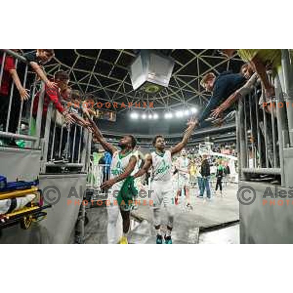 Jacob Pullen and Yogi Ferrell in action during Final of Nova KBM league second match between Cedevita Olimpija and Helios Suns in SRC Stoic, Ljubljana, Slovenia on May 28, 2022