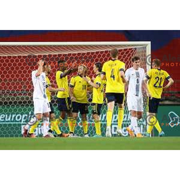 Emil Forsberg and players of Sweden celebrate goal during UEFA Nations league football match between Slovenia and Sweden in SRC Stozice, Ljubljana, Slovenia on June 2, 2022