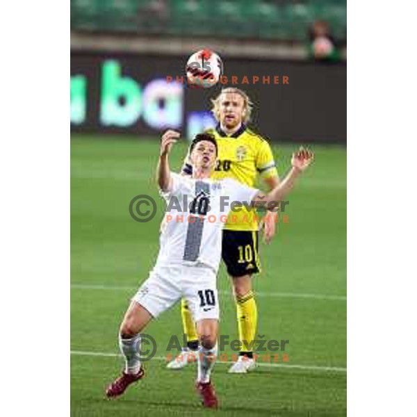 Miha Zajc in action during UEFA Nations league football match between Slovenia and Sweden in SRC Stozice, Ljubljana, Slovenia on June 2, 2022