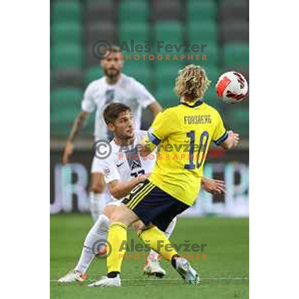 Adam Gnezda Cerin in action during UEFA Nations league football match between Slovenia and Sweden in SRC Stozice, Ljubljana, Slovenia on June 2, 2022