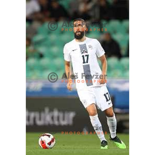 Miha Mevlja in action during UEFA Nations league football match between Slovenia and Sweden in SRC Stozice, Ljubljana, Slovenia on June 2, 2022
