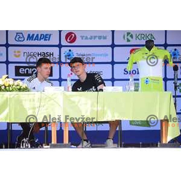 Tadej Pogacar (UAE) and Matej Mohoric (Bahrain Victorius) during press conference in Nova Gorica before start of professional cycling race Dirka po Sloveniji- Tour of Slovenia on June 14, 2022 