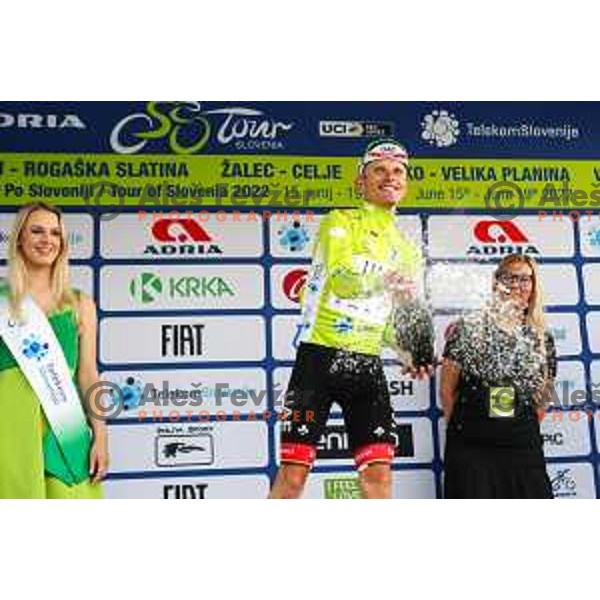 Rafal Majka with all yerseys at the finsih of the second stage of professional cycling race Dirka po Sloveniji- Tour of Slovenia from Ptuj to Rogaska Slatina on June 16, 2022