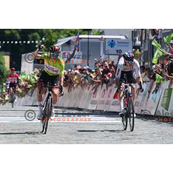 Tadej Pogacar (UAE) winner of fifth stage of professional cycling race and runner-up Matej Mohoric at Dirka po Sloveniji- Tour of Slovenia from Vrhnika to Novo Mesto on June 19, 2022