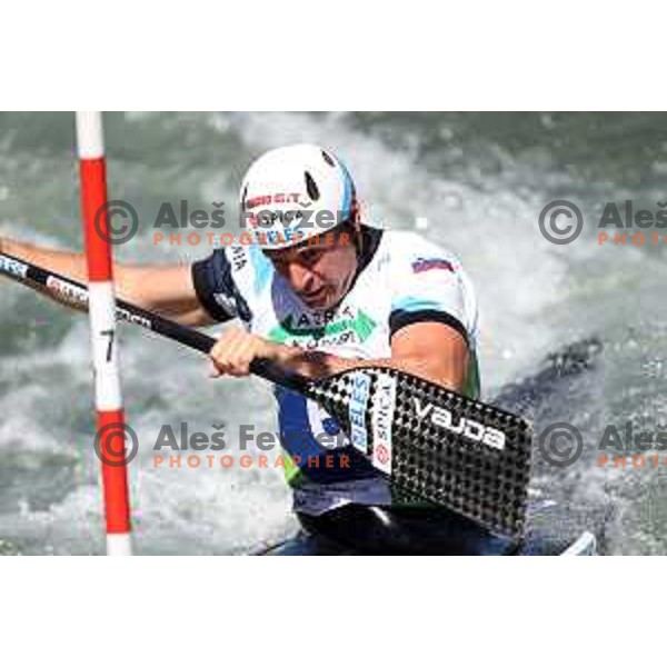 Benjamin Savsek (SLO) comeptes in Men\'s C1 at ICF Canoe Slalom World Cup, Tacen, Slovenia on June 26, 2022