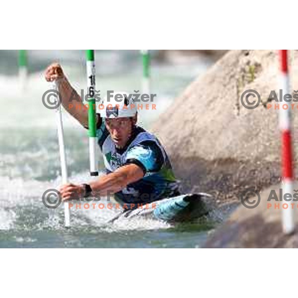 Luka Bozic (SLO) comeptes in Men\'s C1 at ICF Canoe Slalom World Cup, Tacen, Slovenia on June 26, 2022