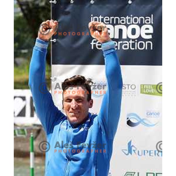 Luka Bozic (SLO) second placed in Men\'s C1 at ICF Canoe Slalom World Cup, Tacen, Slovenia on June 26, 2022