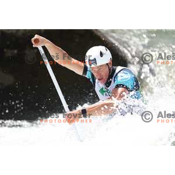 Luka Bozic (SLO) second placed in Men\'s C1 at ICF Canoe Slalom World Cup, Tacen, Slovenia on June 26, 2022