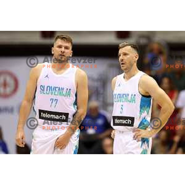 Luka Doncic and Goran Dragic during basketball friendly match between Italy and Slovenia in Allianz Dome, Trieste, Italy on June 25, 2022