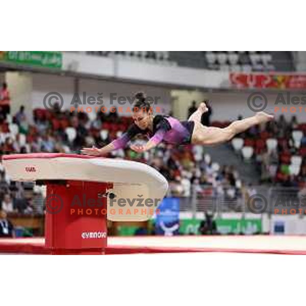 Tjasa Kysselef of Slovenia competes in Women’s Vault at Artistic Gymnastics at Mediterranean Games in Oran, Algeria on June 29, 2022