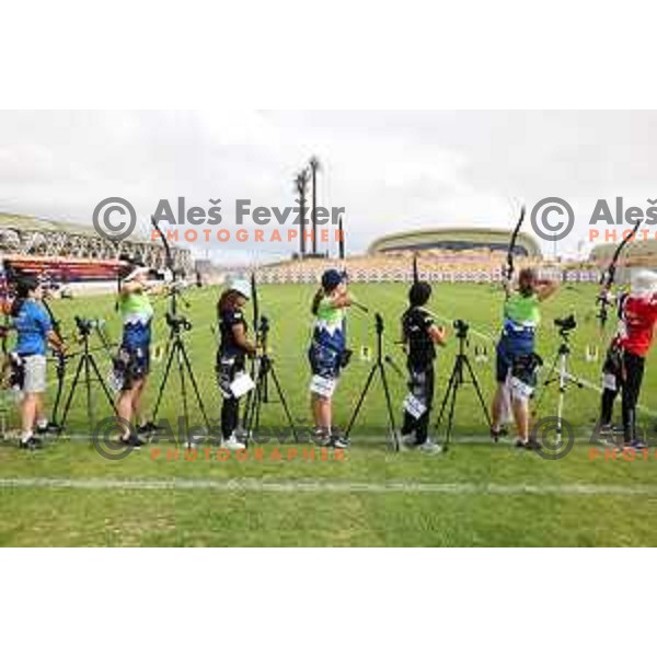 Ana Umer of Slovenia Archery team competes at Mediterranean Games in Oran, Algeria on June 29, 2022