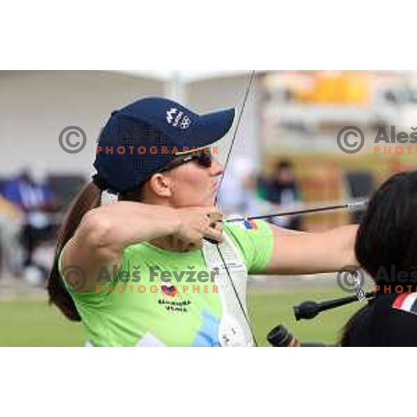 Ana Umer of Slovenia Archery team competes at Mediterranean Games in Oran, Algeria on June 29, 2022