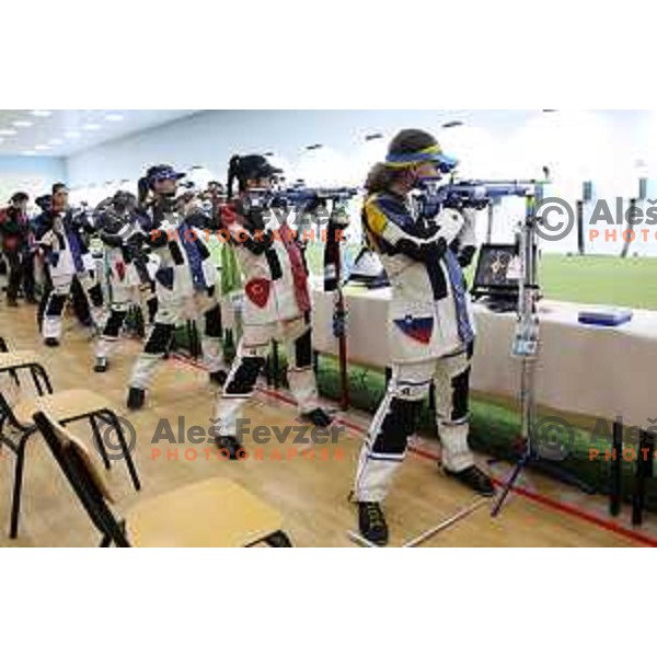 Ziva Dvorsak and Klavdija Jerovsek compete at Women\'s Air Rifle Shooting at Mediterranean Games in Oran, Algeria on July 1, 2022