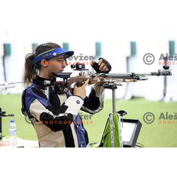 Ziva Dvorsak (SLO) competes in Women\'s Air Rifle Shooting at Mediterranean Games in Oran, Algeria on July 1, 2022