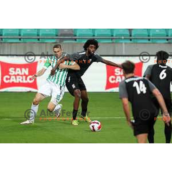 Timi Max Elsnik in action during UEFA Conference league qualifier between Olimpija and Differdange in SRC Stozice, Ljubljana, Slovenia on July 7, 2022