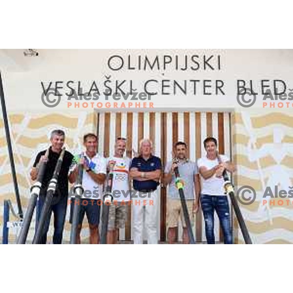 Sadik Mujkic, Milan Jansa, Jani Klemencic, Denis Zvegelj and Iztok Cop at celebration of 30 years of first Slovenian Olympic medals in Barcelona 1992 Summer Olympic Games , Bled. Slovenia on August 2, 2022