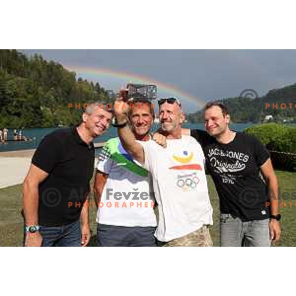 Sadik Mujkic, Milan Jansa and Jani Klemencic at celebration of 30 years of first Slovenian Olympic medals in Barcelona 1992 Summer Olympic Games , Bled. Slovenia on August 2, 2022