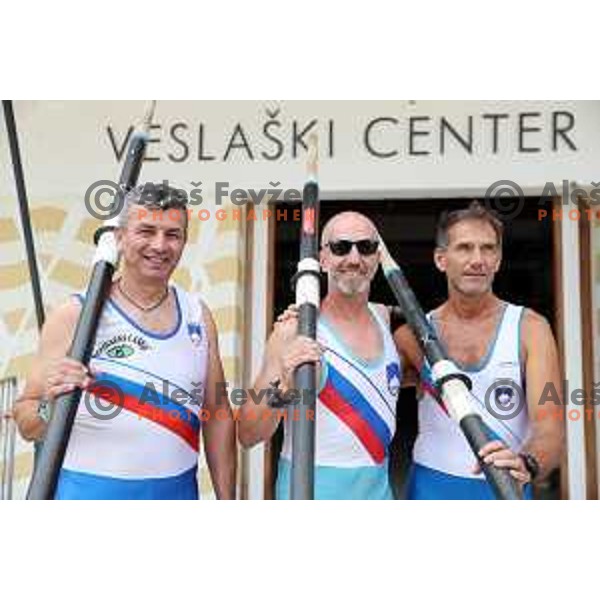 Sadik Mujkic, Jani Klemencic and Milan Jansa at celebration of 30 years of first Slovenian Olympic medals in Barcelona 1992 Summer Olympic Games , Bled. Slovenia on August 2, 2022
