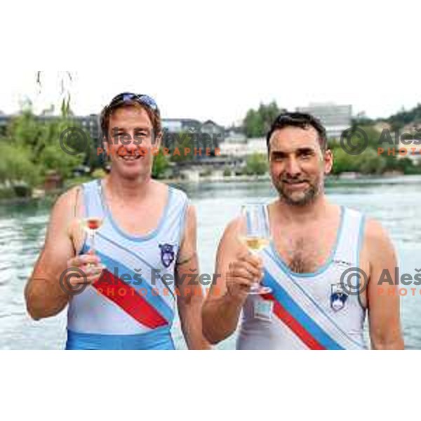 Iztok Cop and Denis Zvegelj at the event of 30 years of first Slovenian Olympic medals in Barcelona 1992 Summer Olympic Games , Bled. Slovenia on August 2, 2022