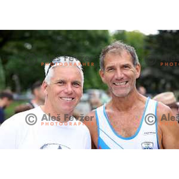 Mitja Margon and Milan Jansa at celebration of 30 years of first Slovenian Olympic medals in Barcelona 1992 Summer Olympic Games , Bled. Slovenia on August 2, 2022