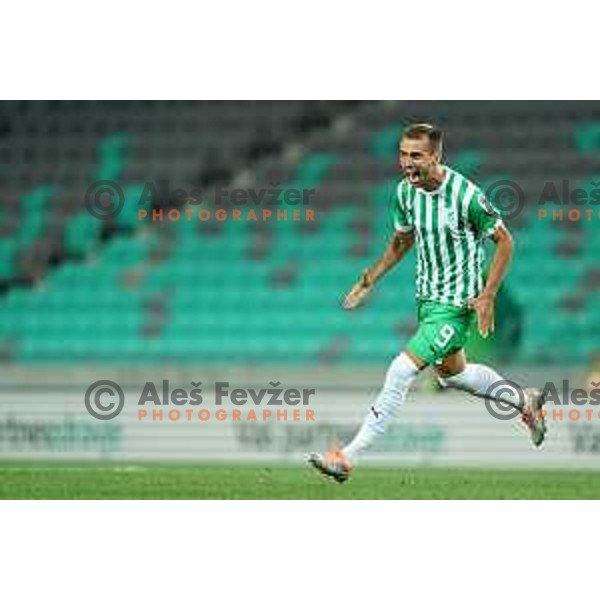 Mustafa Nukic scores and celebrates goal during Prva Liga Telemach 2022-2023 football match between Olimpija and Gorica in SRC Stozice, Ljubljana, Slovenia on August 15, 2022