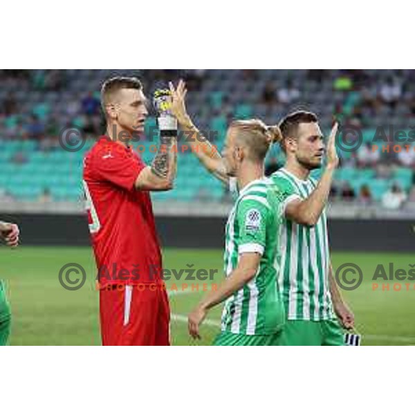 Mustafa Nukic and Matija Sirok during Prva Liga Telemach 2022-2023 football match between Olimpija and Gorica in SRC Stozice, Ljubljana, Slovenia on August 15, 2022