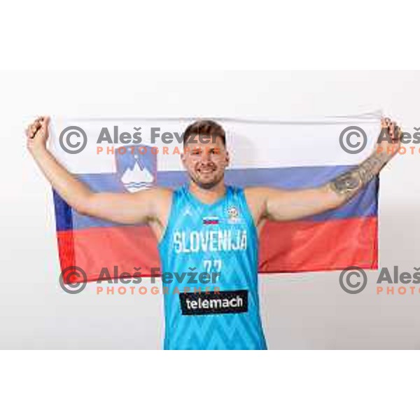 Luka Doncic, member of Slovenia basketball team during photo shooting in Ljubljana on August 8, 2022