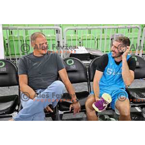 Raso Nesterovic and Goran Dragic during Slovenia basketball team practice in Arena Stozice, Ljubljana on August 16, 2022