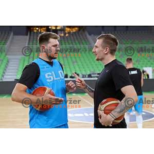 Luka Doncic and Gregor Hrovat during practice of Slovenia Basketball team in Ljubljana, Slovenia on August 16, 2022