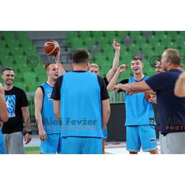 Ziga Samar during Slovenia basketball team practice in Arena Stozice, Ljubljana on August 16, 2022