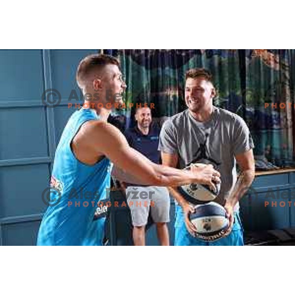 Edo Muric and Luka Doncic of Slovenia basketball team during photo shooting in Ljubljana on August 8, 2022